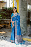 Vsaree Firozi Raw Silk Saree With All Over Weaving Butties And Zari Weaving pallu And Blouse