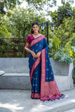 Vsaree Navy Blue Raw Silk Saree With All Over Weaving Butties And Zari Weaving pallu And Blouse