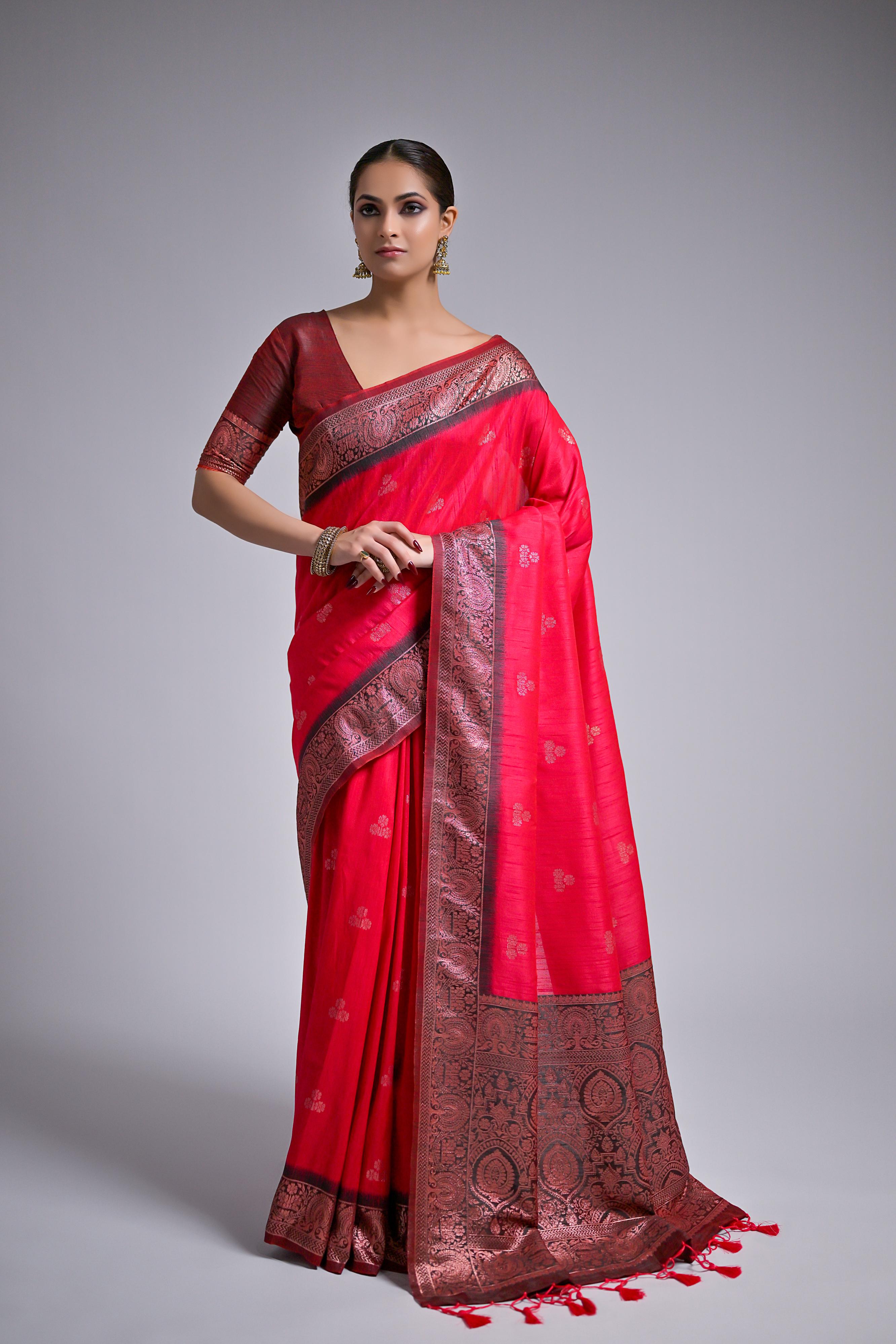 Vsaree Pink Raw Silk Saree With All Over Weaving Butties And Zari Weaving pallu And Blouse