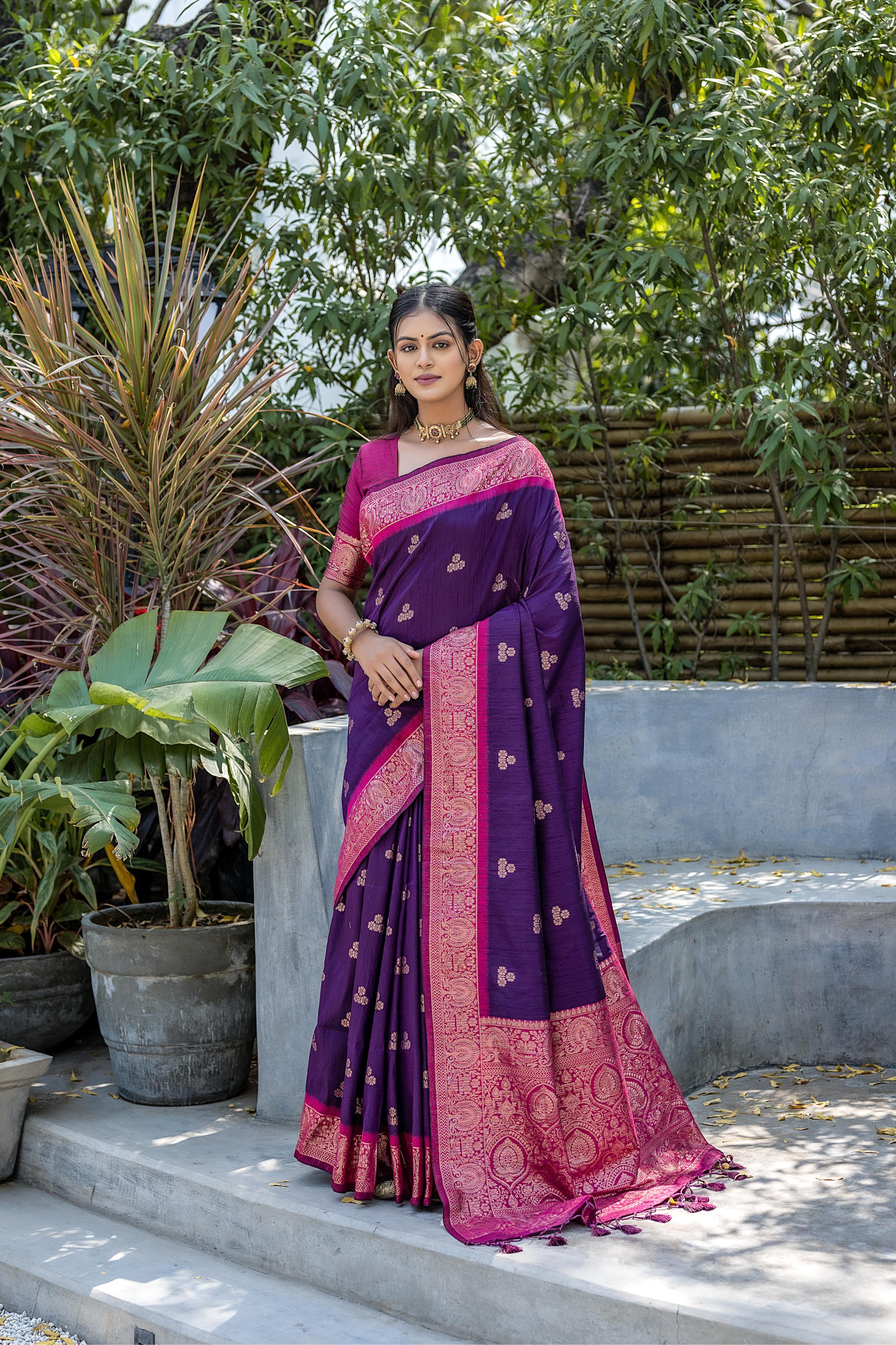 Vsaree Wine Raw Silk Saree With All Over Weaving Butties And Zari Weaving pallu And Blouse