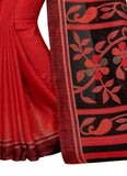 Vsaree Red Linen Saree And Bandhani Prints And printed Border And Fancy Pallu With Blouse