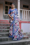 Vsaree Black Soft Silk Saree With all over traditional floral print And Blouse