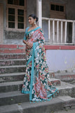 Vsaree Green Soft Silk Saree With all over traditional floral print And Blouse