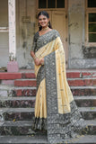 Vsaree Black Raw Silk Saree With All over weaving Butties And weving pallu and Blouse