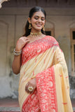 Vsaree Red Raw Silk Saree With All over weaving Butties And weving pallu and Blouse