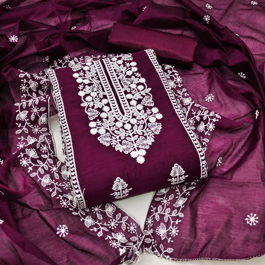 Zooara Wine Color Chanderi Function And Wedding Dress Matrials With Bottom And Dupatta