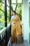 Vsaree Yellow Tussar Silk Saree With Leriya Print And Zari Border With Kalamkari Pallu With Blouse