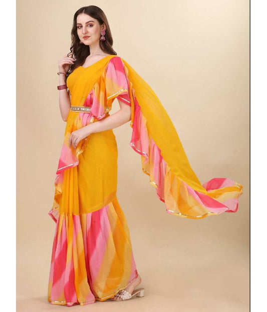 Vsaree Yellow Ruffal Georgette Saree And Designer Border With Heavy Rich Pallu