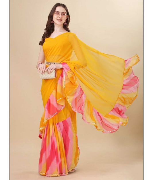 Vsaree Yellow Ruffal Georgette Saree And Designer Border With Heavy Rich Pallu