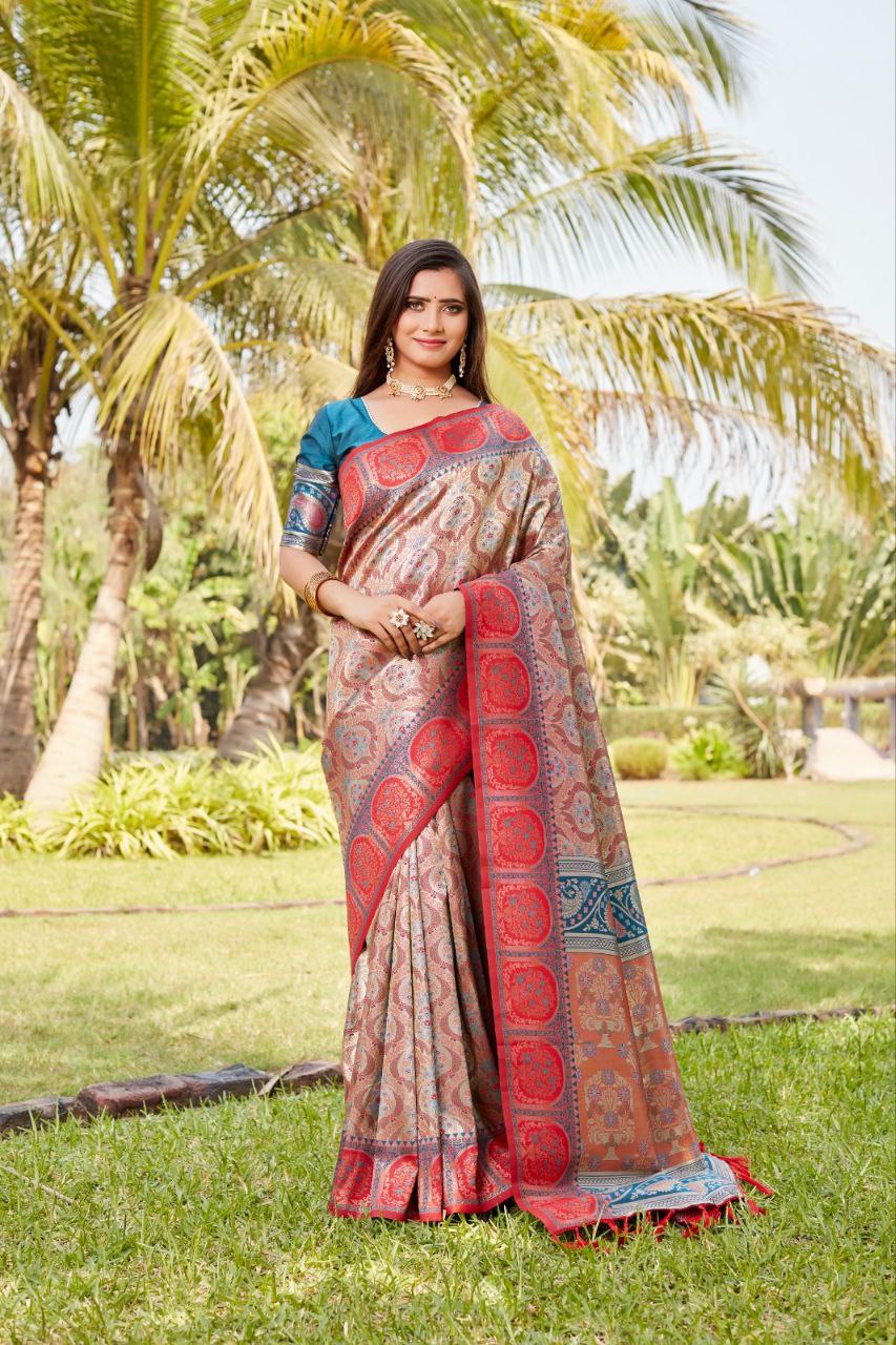 Vsaree Kanjivaram Soft Silk Zari Weaving Border And Woven Pallu Saree With Blouse For Women