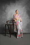 Vsaree Grey Tussar Silk Saree with Traditional Beautiful Madhubani Print On Pallu And Blouse