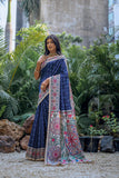 Vsaree Blue Tussar Silk Saree with Traditional Beautiful Madhubani Print On Pallu And Blouse