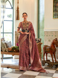 Traditional Copper Zari Weaving Border Party wear Organza Silk Saree With Designer Pallu And Zari Weaving Design Blouse