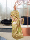 Traditional Golden Zari Weaving Border Party wear Laheriya design Organza Silk Saree With Designer Pallu And Zari Weaving Design Blouse