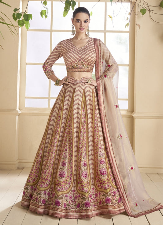 WOMEN'S ASPIRING BEIGE WITH EMBROIDERED OCCASION WEAR LEHENGA CHOLI