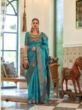 Traditional Copper Zari Weaving Border Party wear Organza Silk Saree With Designer Pallu And Zari Weaving Design Blouse