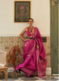 Traditional Copper Zari Weaving Border Party wear Organza Silk Saree With Designer Pallu And Zari Weaving Design Blouse