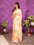 Vsaree Orange Malai Saree And Printed Pallu & Contrast Border With Malai Blouse For Women