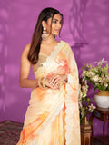 Vsaree Orange Malai Saree And Printed Pallu & Contrast Border With Malai Blouse For Women