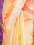 Vsaree Orange Malai Saree And Printed Pallu & Contrast Border With Malai Blouse For Women