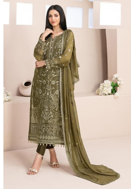 Function And Wedding Wear Pakistani Style  Emboidery Pure Georgette Semi Stitched Dress Matrials