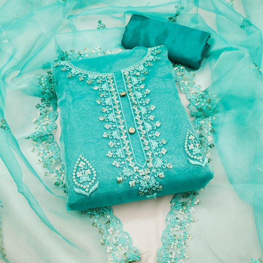 Zooara Sky Blue Color Organza Function And Wedding Dress Matrials With Bottom And Dupatta