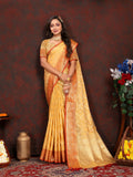 Vsaree Yellow Silk Blend Saree With Flower Design Border And Blouse