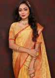 Vsaree Yellow Silk Blend Saree With Flower Design Border And Blouse