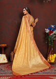 Vsaree Yellow Silk Blend Saree With Flower Design Border And Blouse