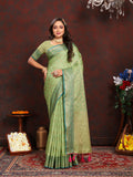 Vsaree Green Silk Blend Saree With Flower Design Border And Blouse