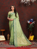 Vsaree Green Silk Blend Saree With Flower Design Border And Blouse