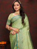 Vsaree Green Silk Blend Saree With Flower Design Border And Blouse