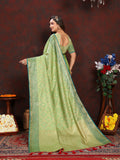 Vsaree Green Silk Blend Saree With Flower Design Border And Blouse