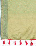 Vsaree Green Silk Blend Saree With Flower Design Border And Blouse