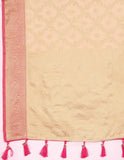 Vsaree Cream Silk Blend Saree With Flower Design Border And Blouse