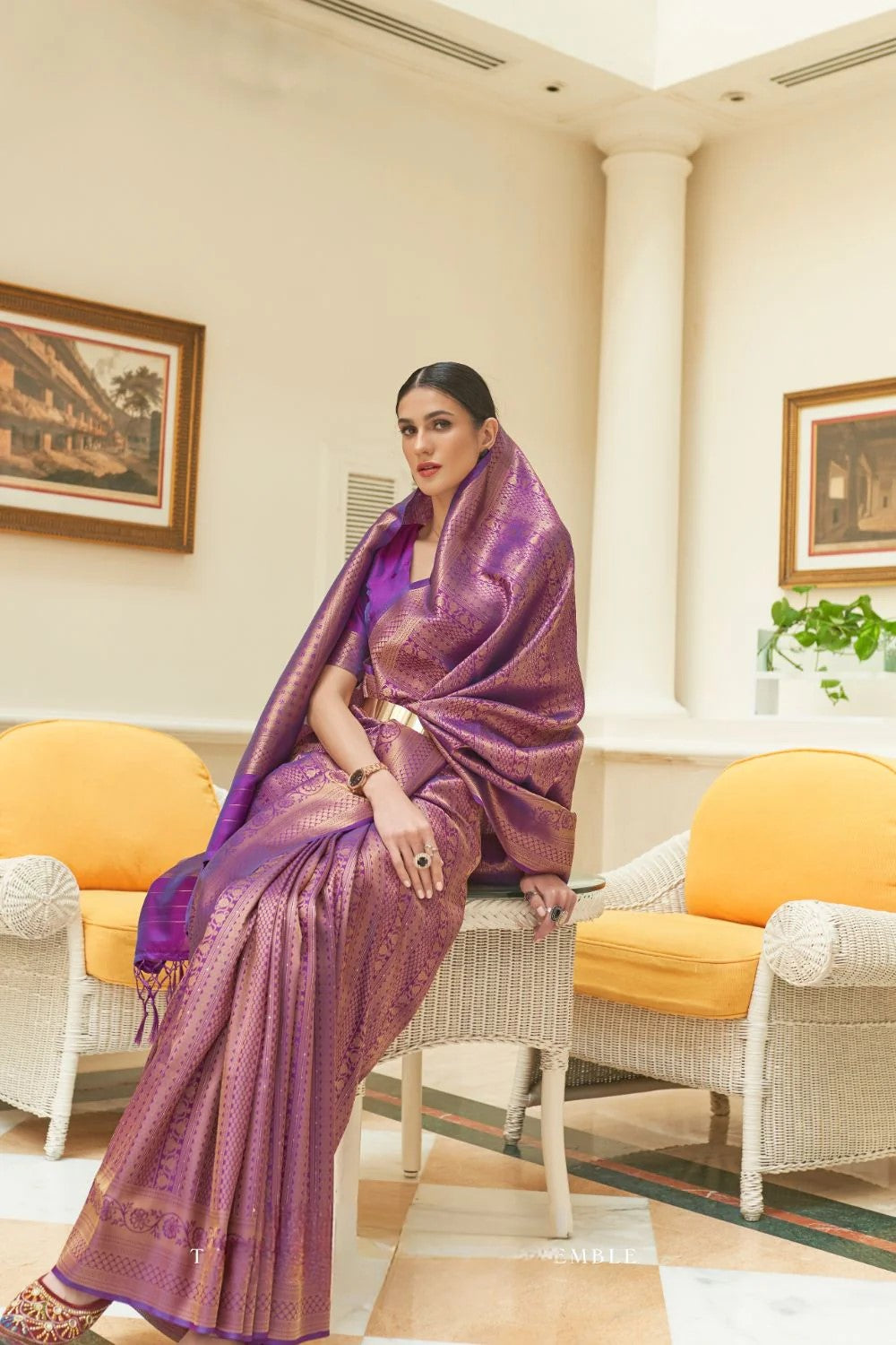 Vsaree Purple Kanjivaram Silk And Zari weaving Saree With Designer Border And Blouse