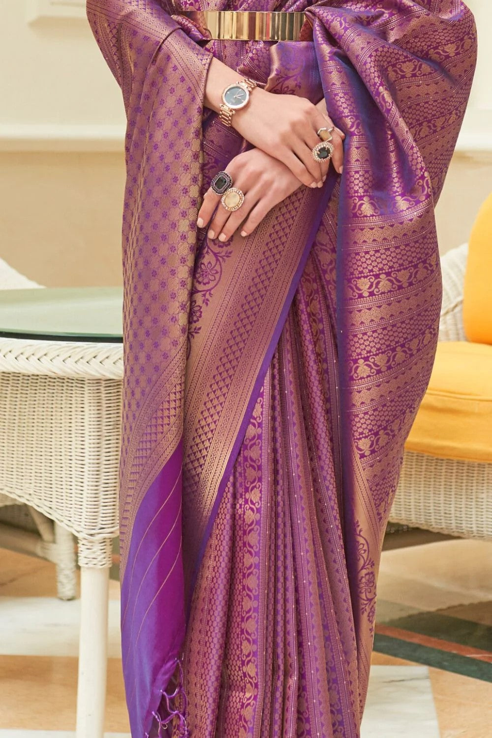 Vsaree Purple Kanjivaram Silk And Zari weaving Saree With Designer Border And Blouse