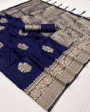 Vsaree Blue Banarasi Khadi Silk Saree For Contrast Zari Weaving Borders And Blouse