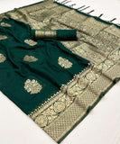 Vsaree Green Banarasi Khadi Silk Saree For Contrast Zari Weaving Borders And Blouse