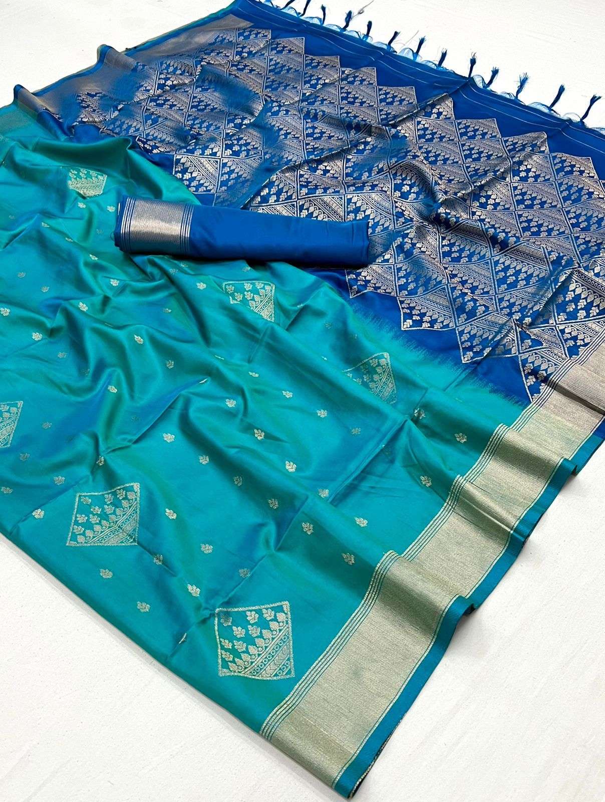 Vsaree Teal Banarasi Silk Zari Weaving Work With Banarasi Design Saree And Blouse