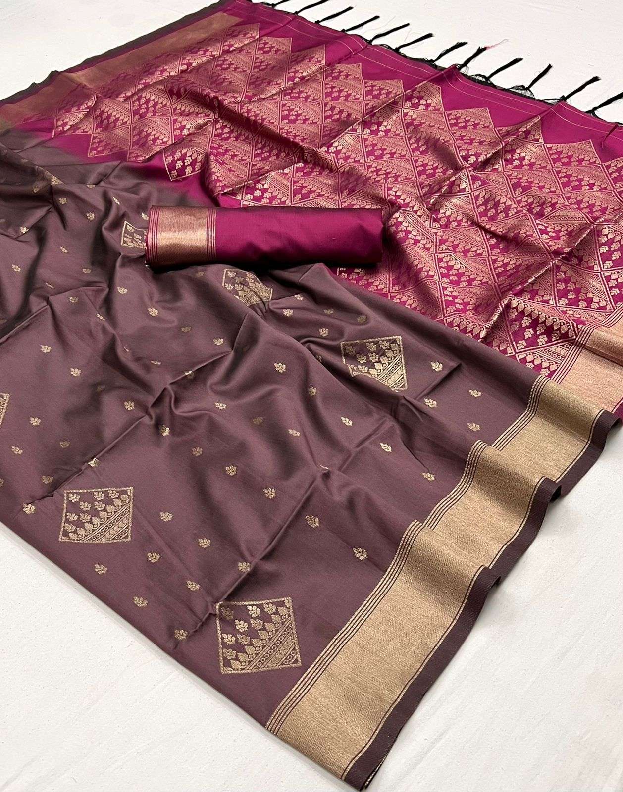 Vsaree Brown Banarasi Silk Zari Weaving Work With Banarasi Design Saree And Blouse