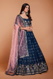 WOMEN'S BLUE GEORGETTE WITH SEQUINS AND EMBROIDERY WORK PARTY WEAR LEHENGA CHOLI