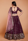 WOMEN'S PURPLE GEORGETTE WITH SEQUINS AND EMBROIDERY WORK PARTY WEAR LEHENGA CHOLI