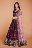 WOMEN'S PURPLE GEORGETTE WITH SEQUINS AND EMBROIDERY WORK PARTY WEAR LEHENGA CHOLI