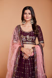 WOMEN'S PURPLE GEORGETTE WITH SEQUINS AND EMBROIDERY WORK PARTY WEAR LEHENGA CHOLI