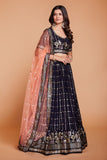 WOMEN'S DARK BLUE GEORGETTE WITH SEQUINS AND EMBROIDERY WORK PARTY WEAR LEHENGA CHOLI