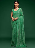 Pakistani Green Thread And multi Sequins embroiderd Georette Designer Saree With Blouse