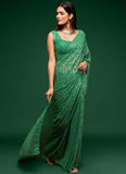 Pakistani Green Thread And multi Sequins embroiderd Georette Designer Saree With Blouse