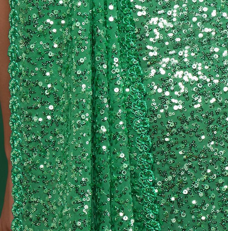 Pakistani Green Thread And multi Sequins embroiderd Georette Designer Saree With Blouse