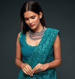 Sky Blue Thread And Multi Sequins embroiderd Georette Designer Saree With Fancy Blouse